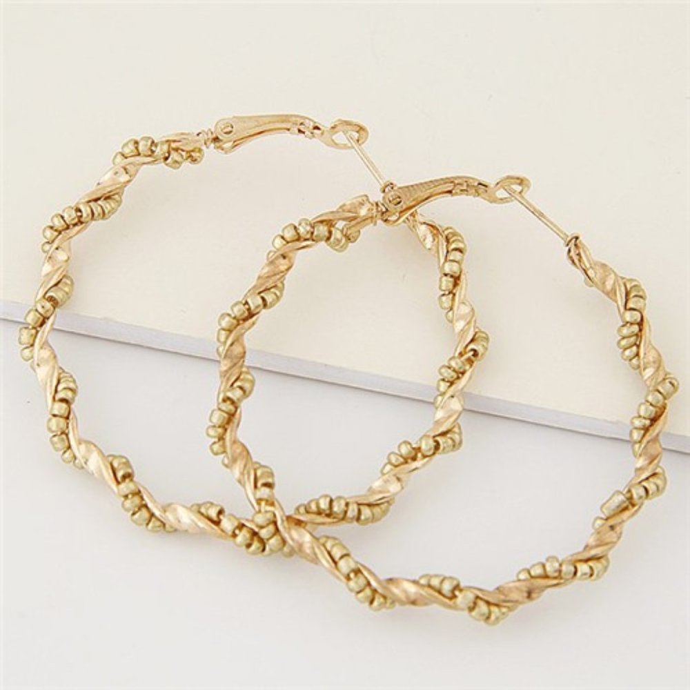 Gold Mini Bead Twisted Hoop Earrings